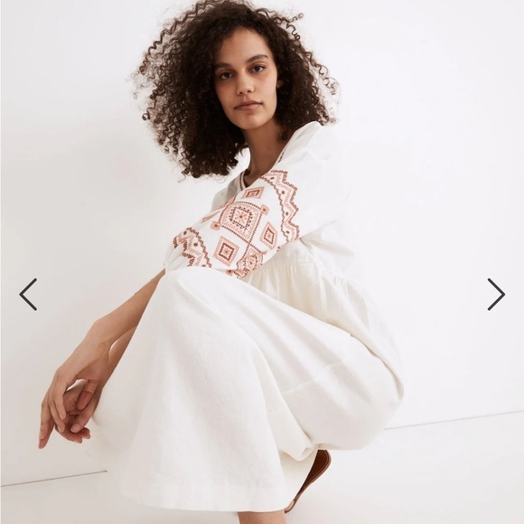 MADEWELL Embroidered Sleeve Popover Midi Dress Size Medium - Picture 3 of 13